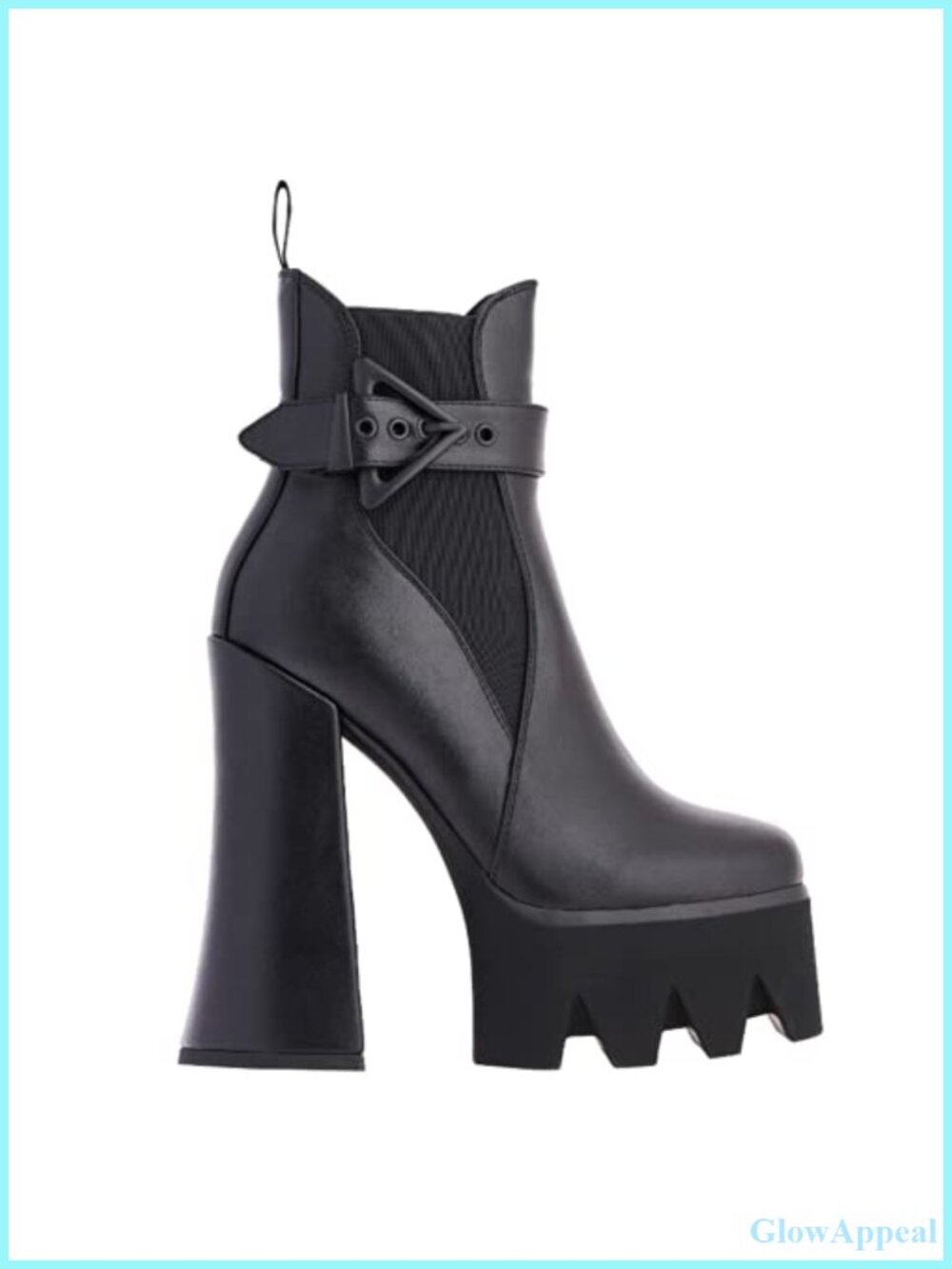Faux Leather Platform Ankle Boots Buckle Strap Block Heel